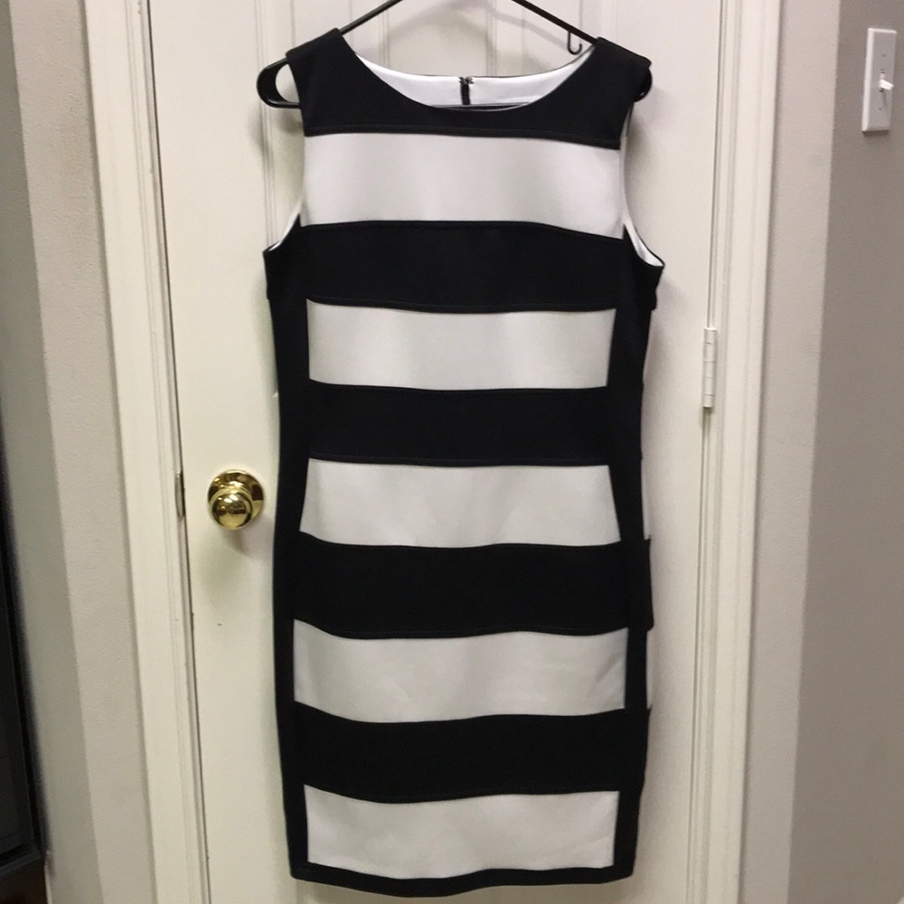 Calvin Klein black and white fitted dress. Size 12